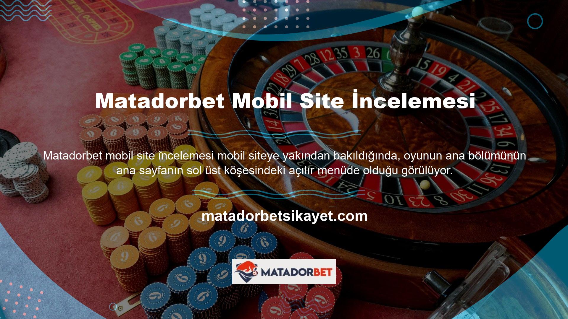 Matadorbet mobil site ana sayfasının sağ üst köşesinde Türkçe, İngilizce, Almanca ve Fransızca dillerini destekleyen hızlı bağlantı çubuğu bulunmaktadır